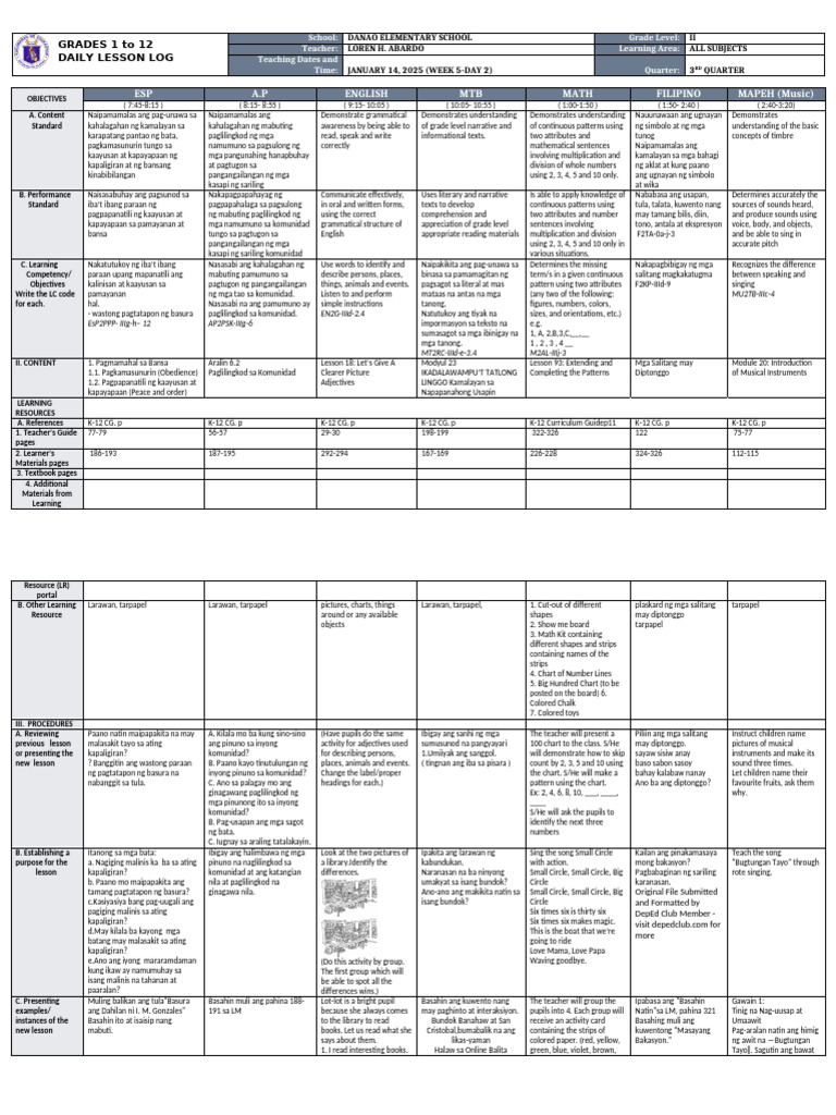 DLL All Subjects 2 q3 w5 d2 | PDF