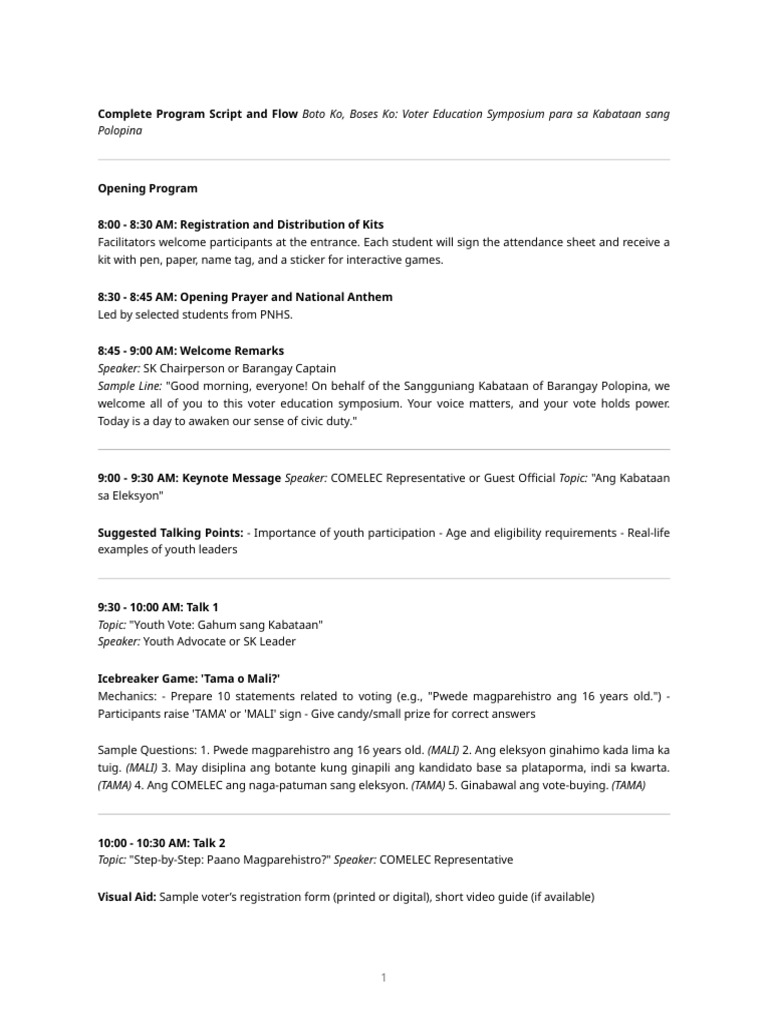 Voter Education Symposium Program Outline | PDF | Voting | Political ...