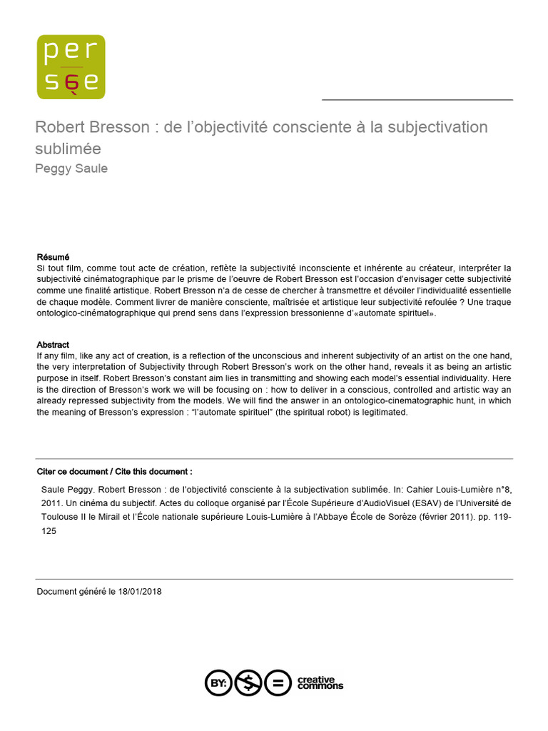 Bresson : Objectivité et Subjectivité Cinématographique | PDF | Jacques ...