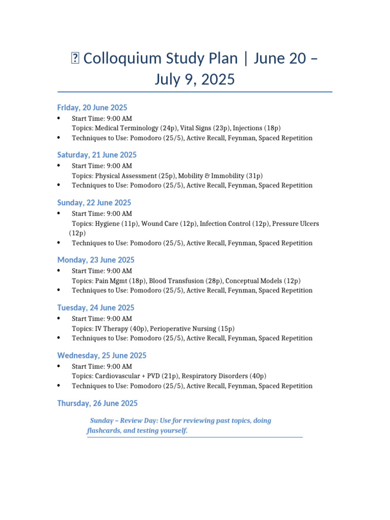 Colloquium Exam Study Plan 2025 | PDF | Medical Specialties | Clinical ...