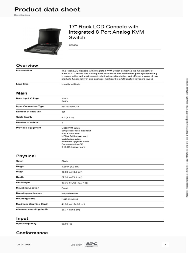 7.APC APC NetShelter Rack LCD Consoles AP5808 | PDF | Manufactured Goods