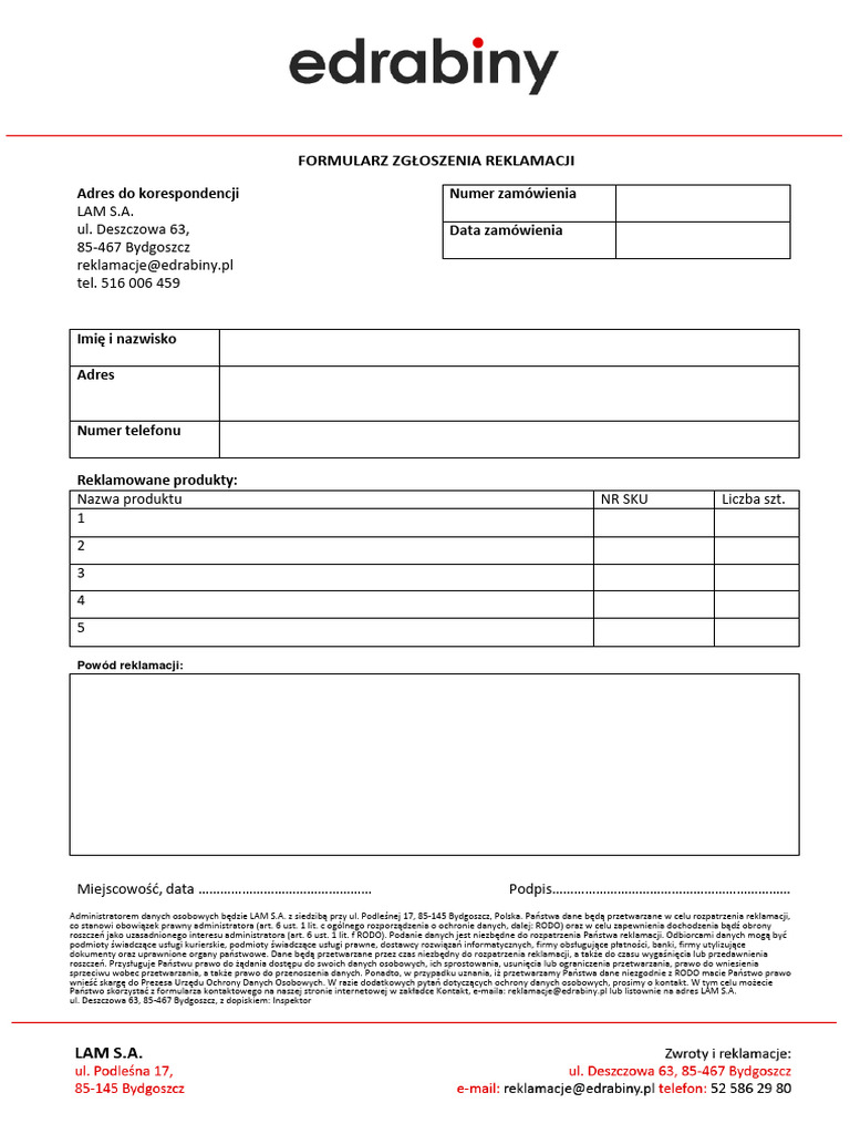 Formularz Reklamacyjny | PDF