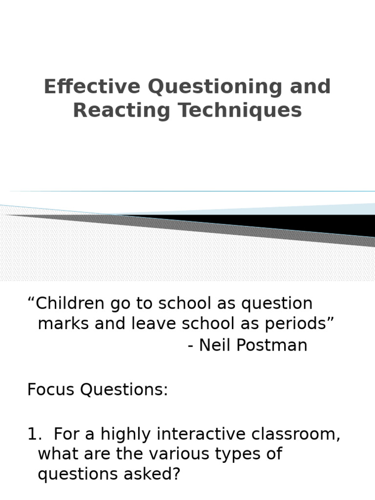 Effective Questioning Techniques for Teachers | PDF | Nonverbal ...