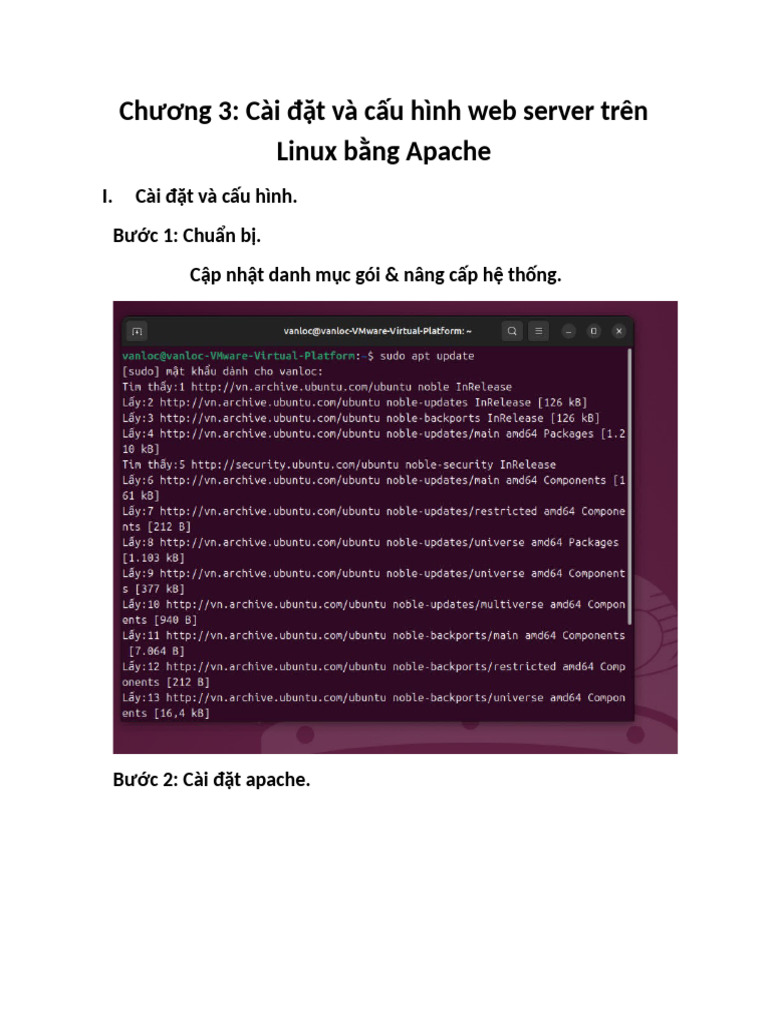 Chương 3: Cài đặt và cấu hình web server trên Linux bằng Apache | PDF