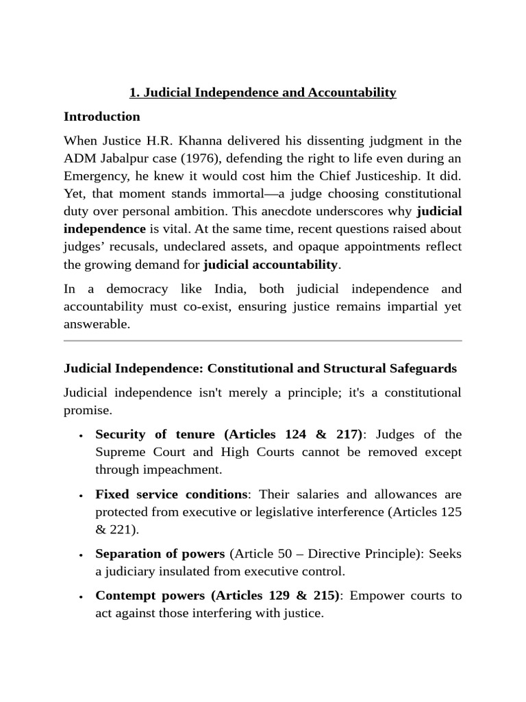 Balancing Judicial Independence and Accountability | PDF | Governance ...