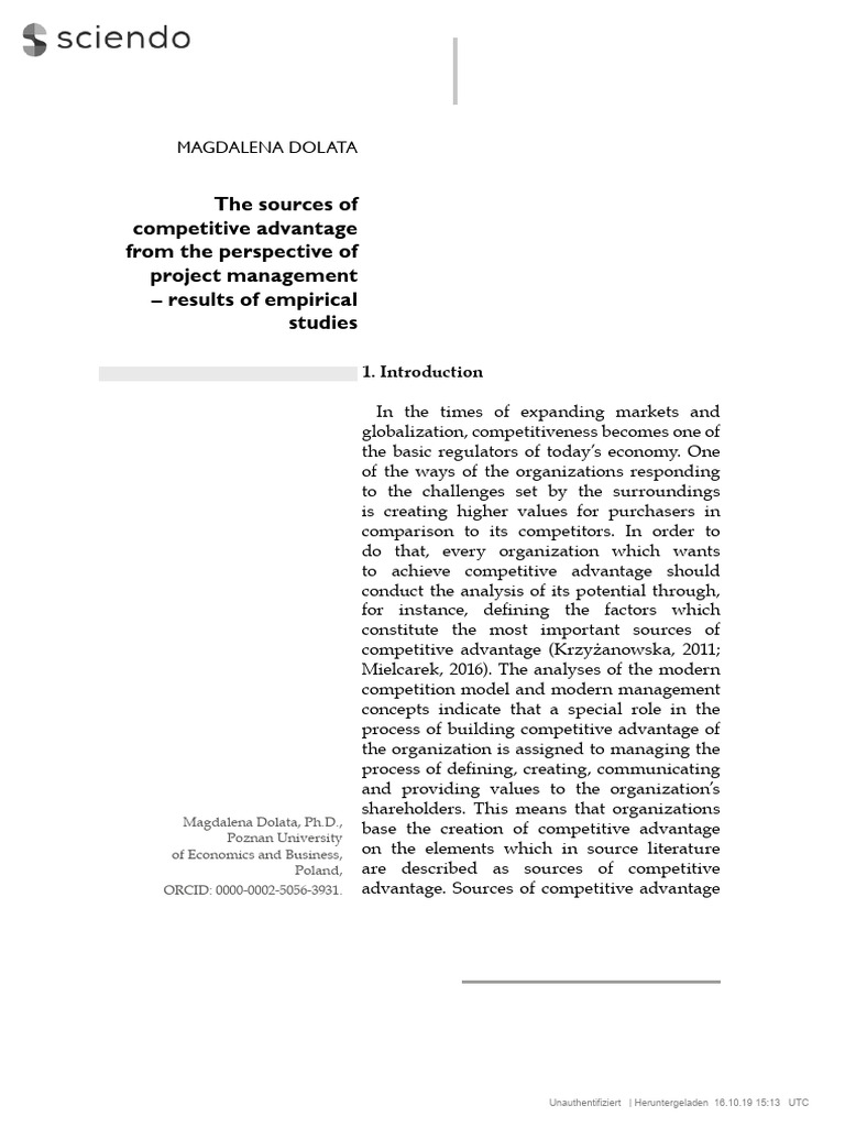 Sources of Competitive Advantage in PM | PDF | Project Management ...