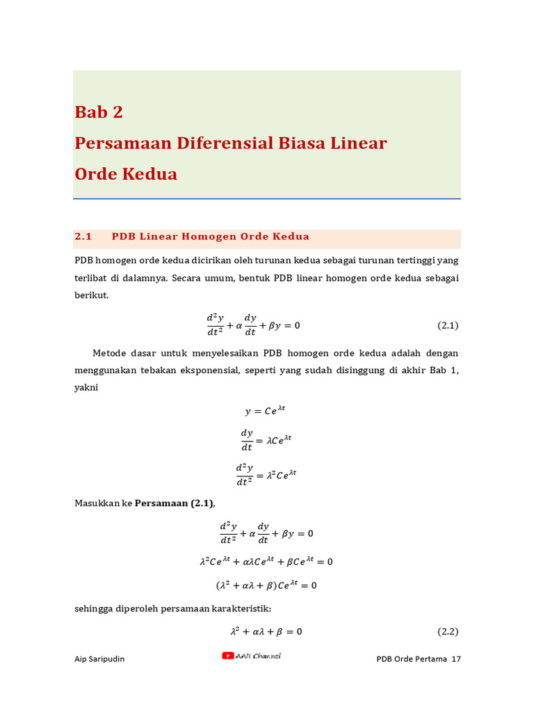 PDB Linear Homogen Orde Kedua | PDF