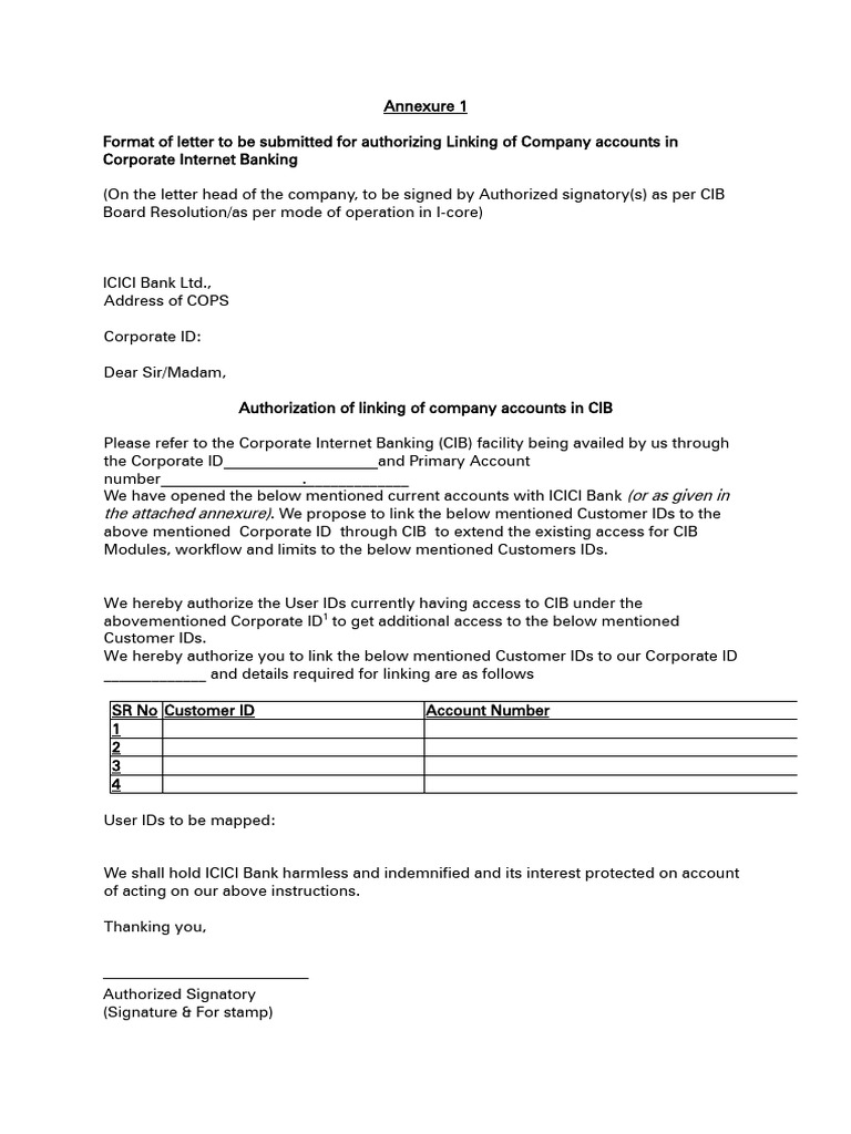 CIB Account Linking Authorization Letter | PDF