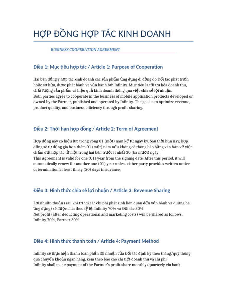 Hop Dong Hop Tac Infinity Partner FULL | PDF