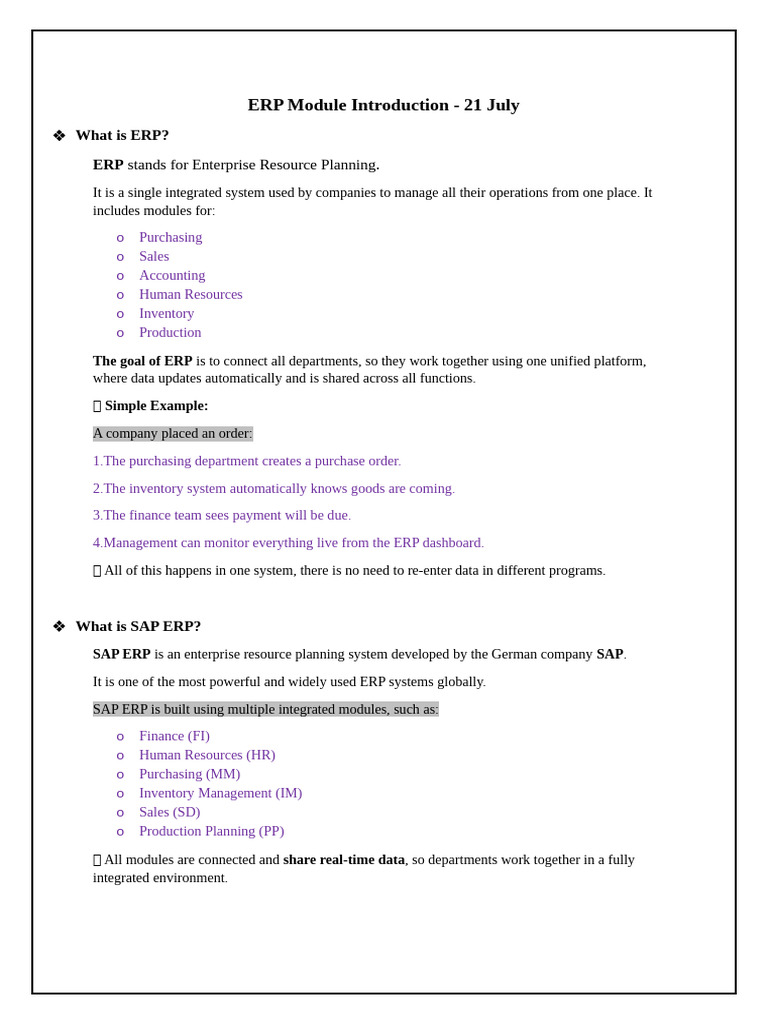 ERP and SAP ERP Overview Guide | PDF | Enterprise Resource Planning ...
