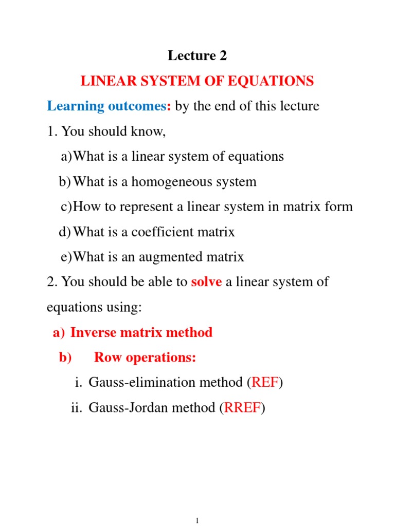 Lecture 2 Linear System PDF System Of Linear Equations Algorithms