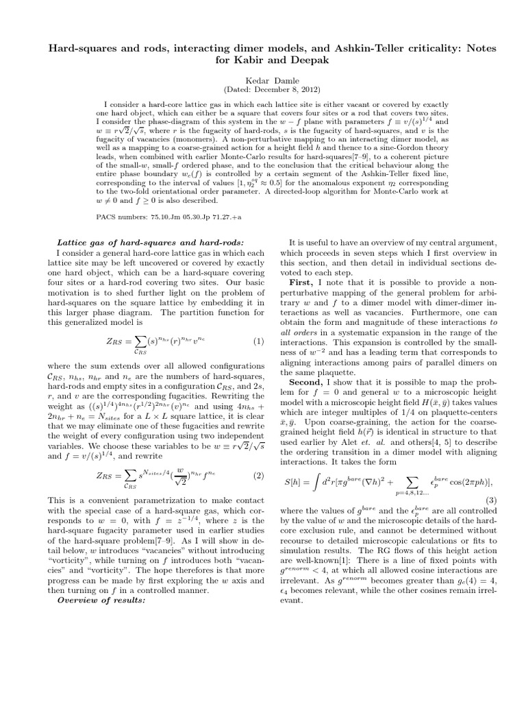 Hard-Squares and Rods Lattice Gas Study | PDF | Vortices | Phase Transition