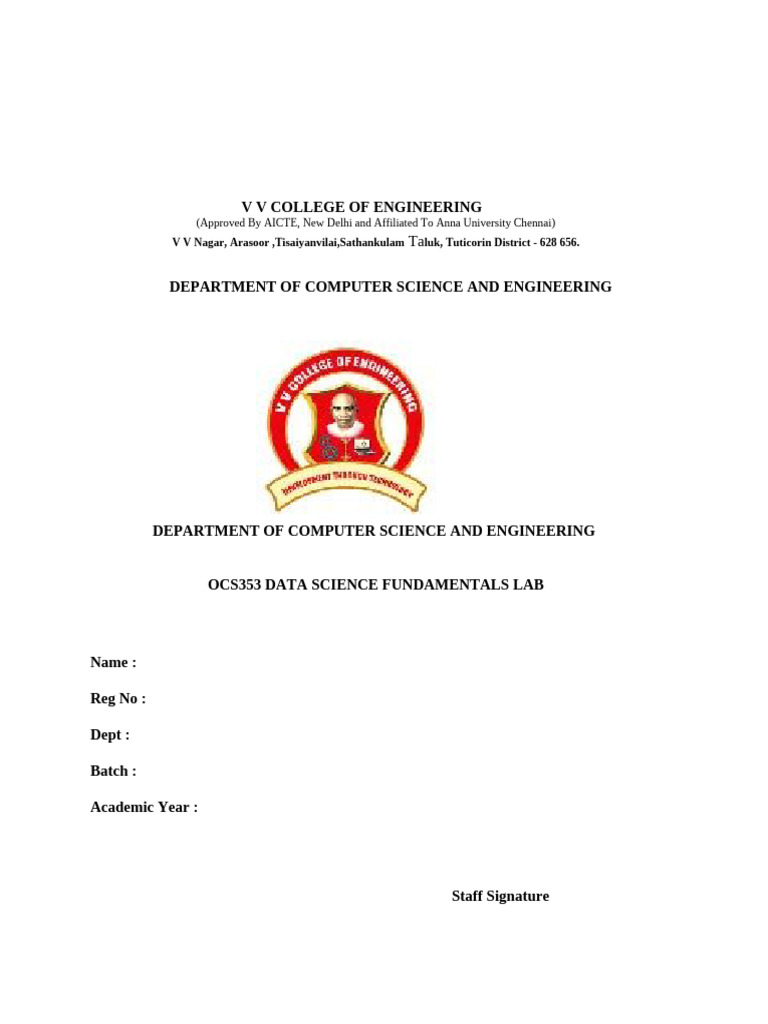 Ocs 353 Ds Lab Manuel (With Out Output) . | PDF | Engineering | Variance