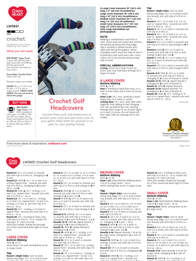 Crochet Patterns for Golf Club Covers | PDF | Crochet | Yarn