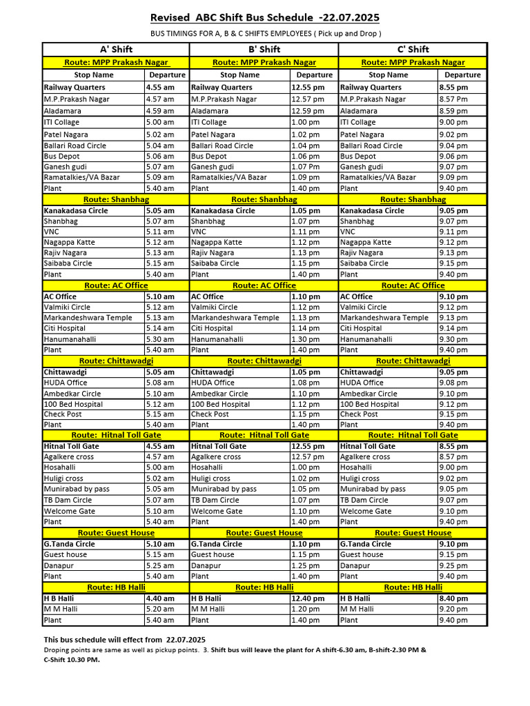 Revised Bus Schedule for Employees | PDF