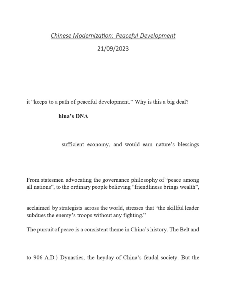 Chinese Modernization Through Peaceful Development | PDF | China ...