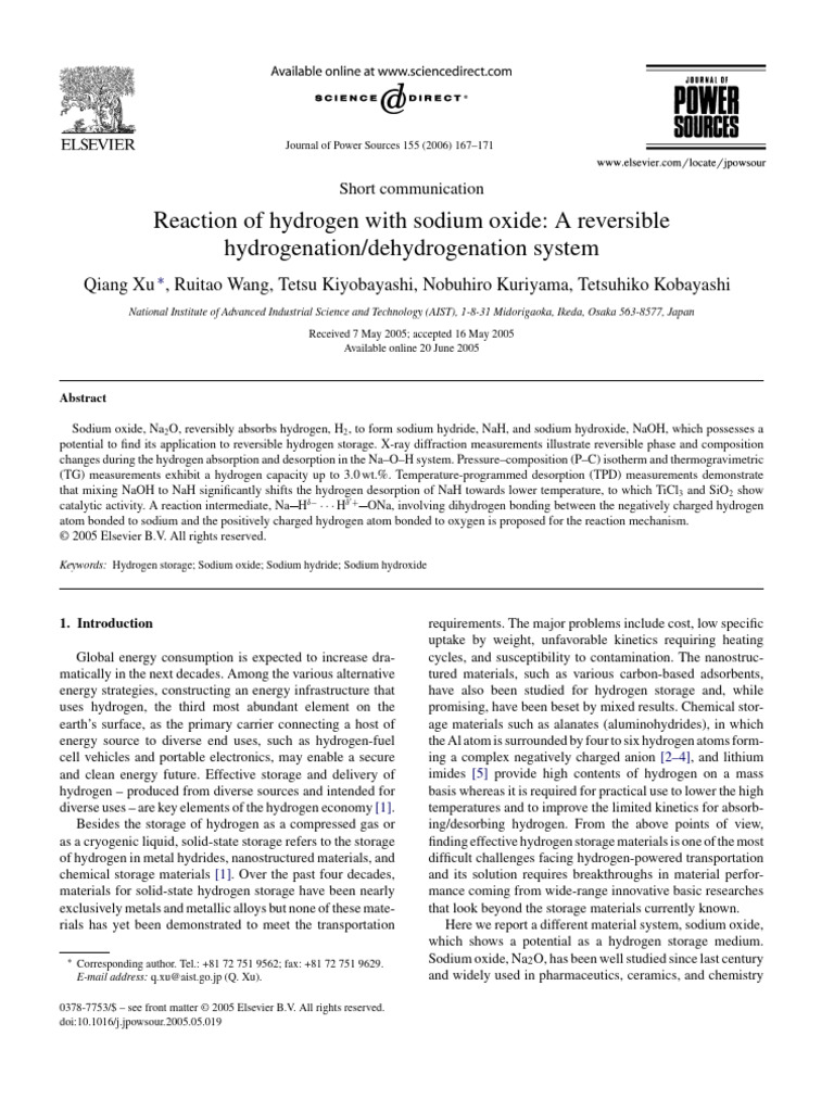 Sodium Oxide for Hydrogen Storage | PDF | Sodium Hydroxide | Hydrogen