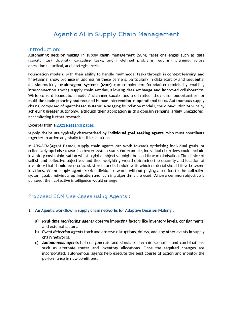 Agentic AI in Supply Chain Management | PDF | Supply Chain Management ...