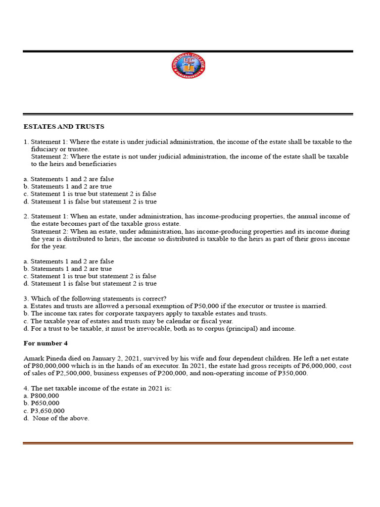 TAX HO1005 Estates and Trusts Student | PDF | Taxes | Fiscal Year