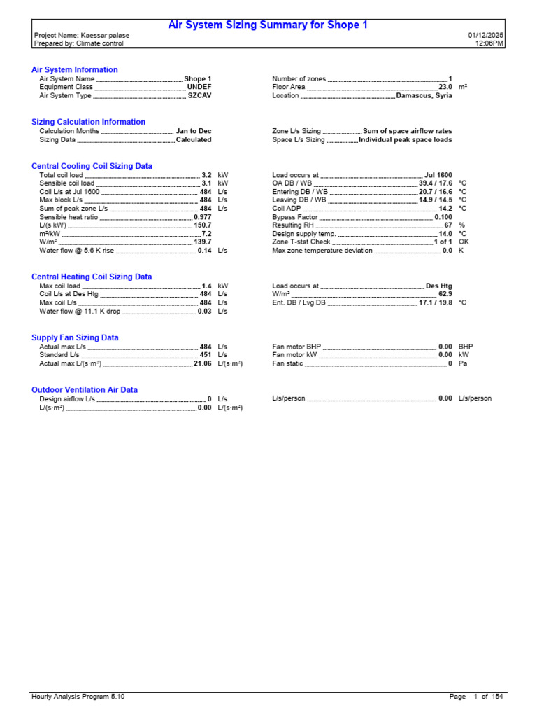 Air System Sizing for Shope 1 | PDF | Ventilation (Architecture ...