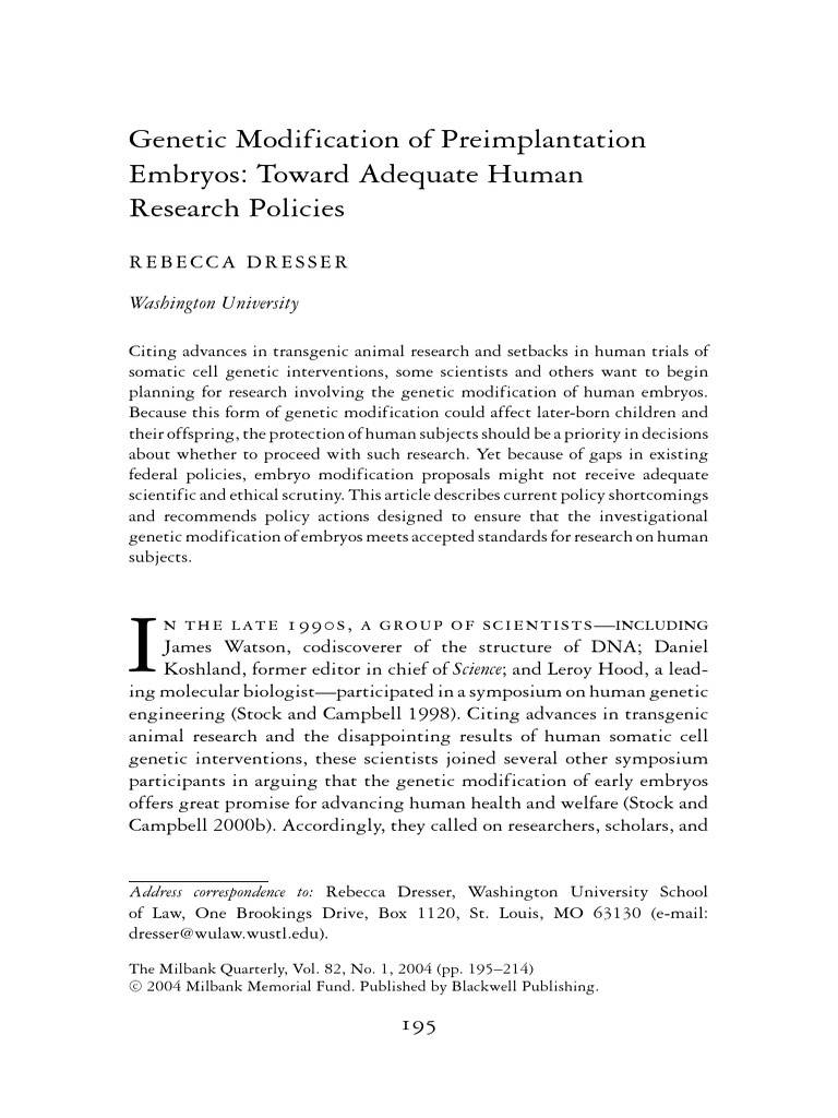 Policies for Genetic Modification of Embryos | PDF | Genetic ...