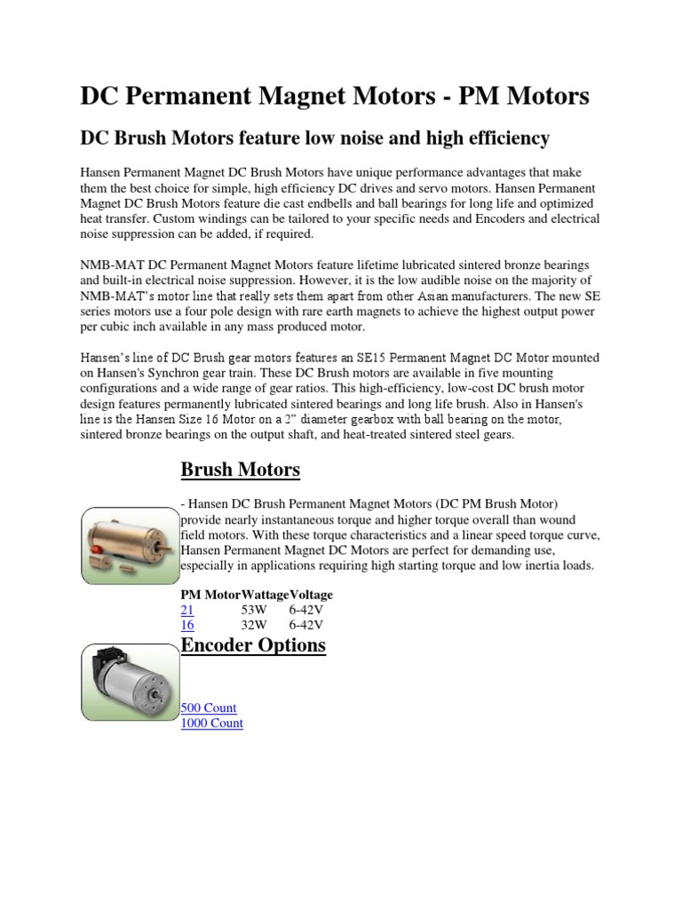DC Permanent Magnet Motors | PDF | Electric Motor | Gear