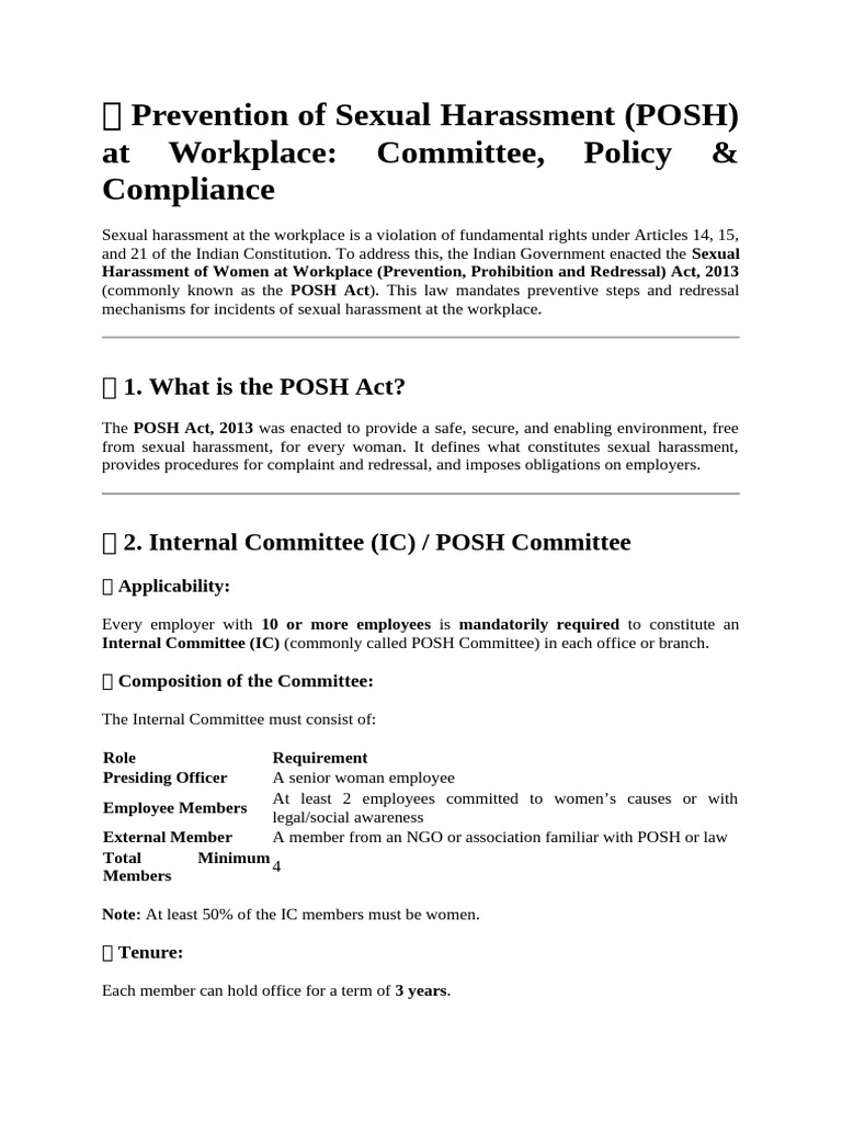 POSH Act: Workplace Compliance Guide | PDF | Sexual Harassment | Justice