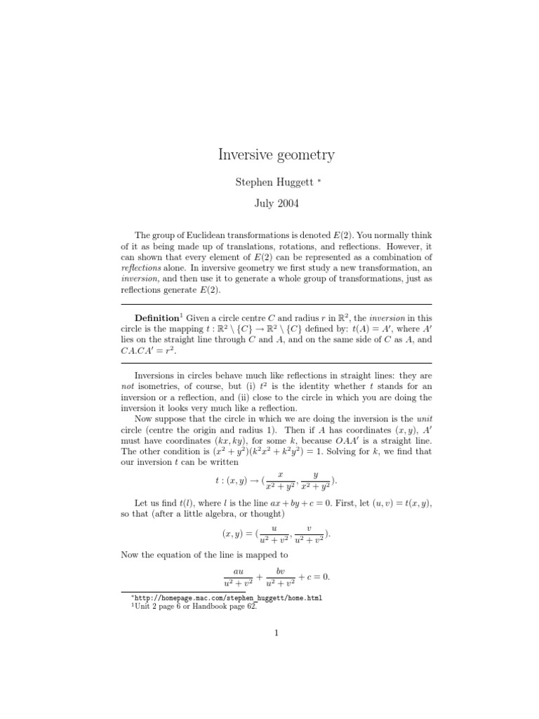 Inversive Geometry and Mӧbius Transformations | PDF | Mathematical ...