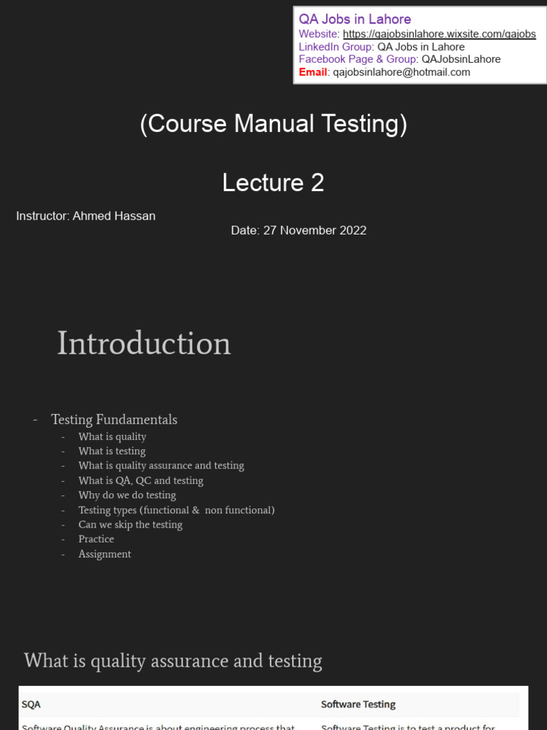 Software QA Training Overview in Lahore | PDF