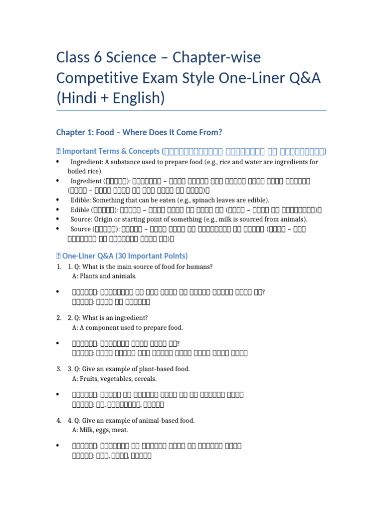 Class 6 Science Chapter 1 One Liner QA | PDF