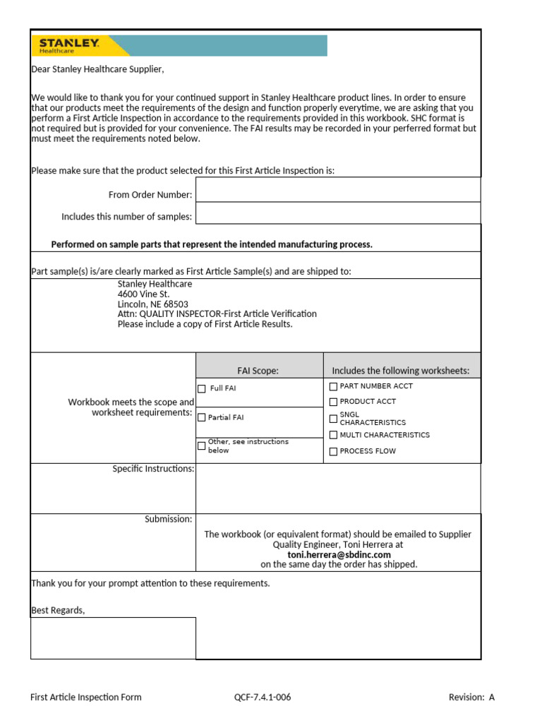 First Article Inspection Guidelines | PDF | Specification (Technical ...