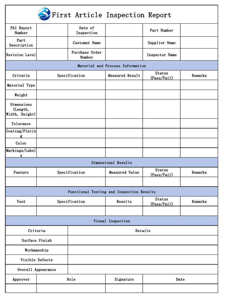 First Article Inspection Report Template | PDF