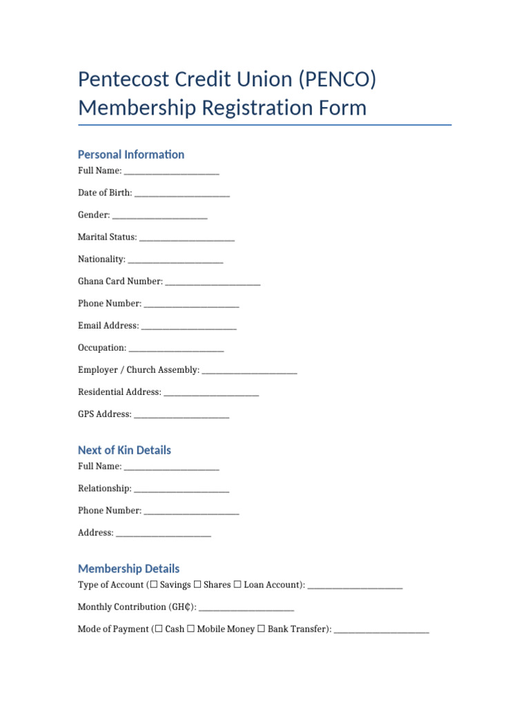 PENCO Membership Registration Form | PDF