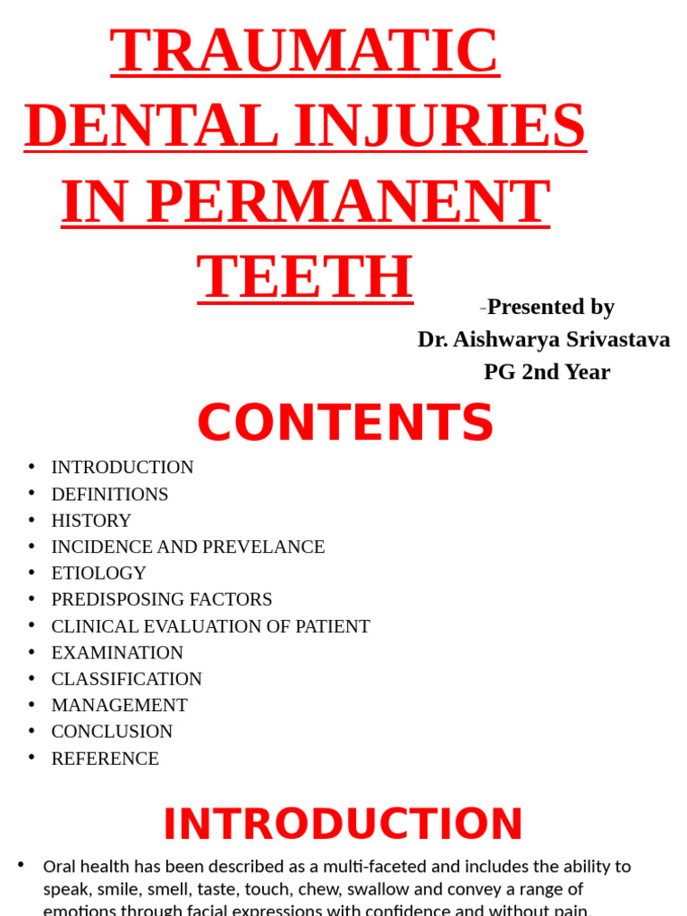 Traumatic Dental Injuries Overview | PDF | Dental Anatomy | Human Tooth