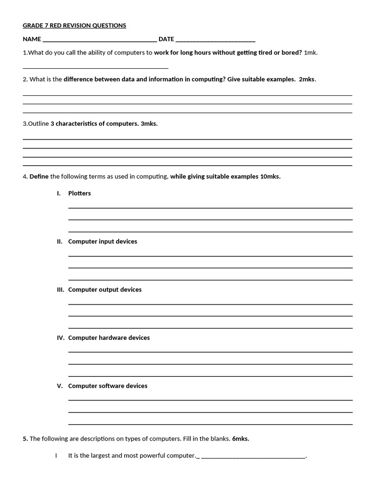 Grade 7 Red Revision Questions | PDF | Computing | Computer Engineering