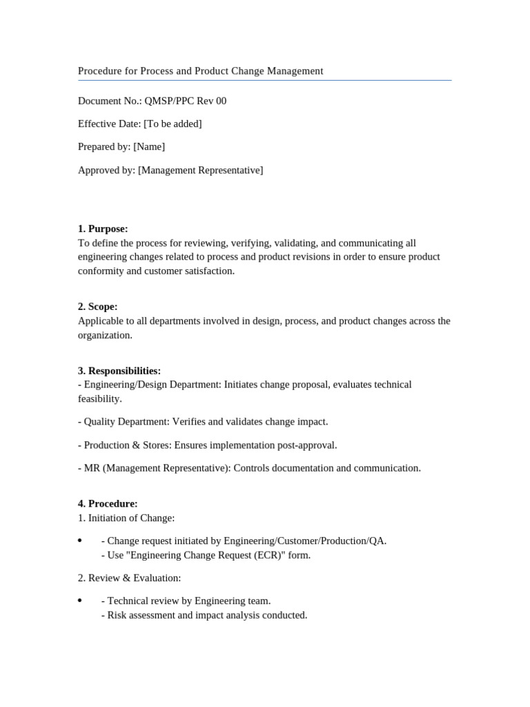Product Change Management Procedure | PDF