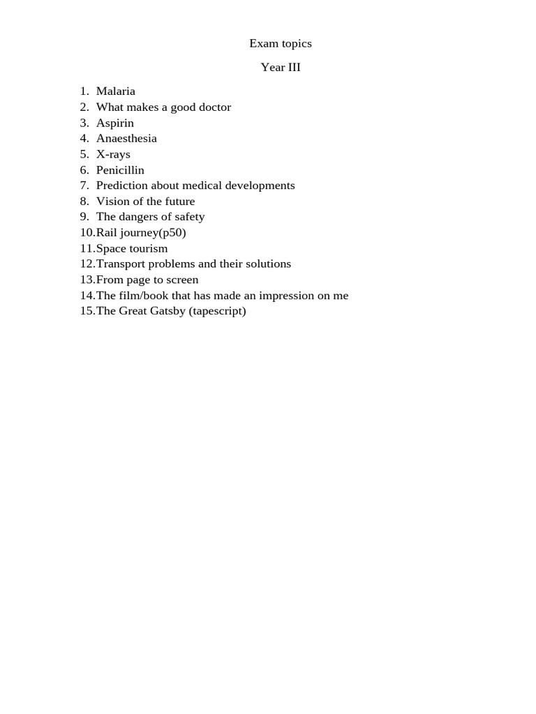 Year III Exam Topics Overview | PDF