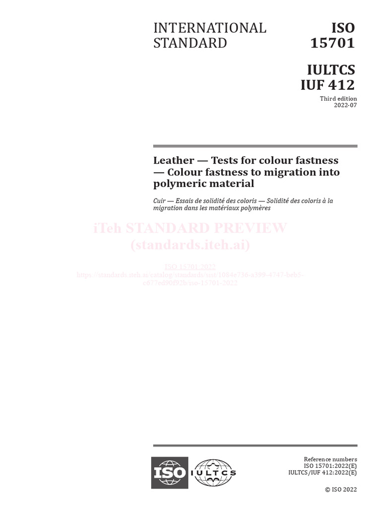ISO 15701:2022 Leather Color Fastness | PDF | International ...
