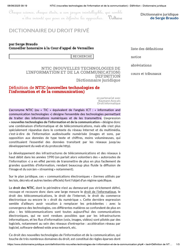 Définition des NTIC et droit associé | PDF | Technologies de l ...