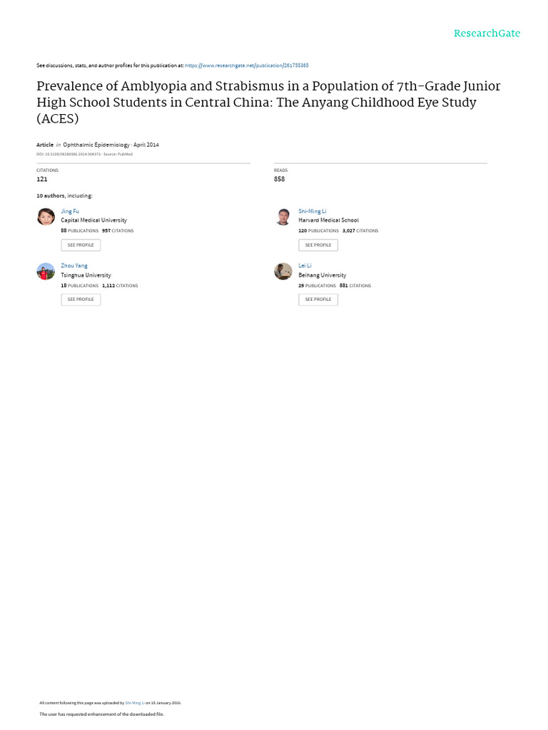 Amblyopia and Strabismus in Chinese Teens | PDF | Visual Acuity ...