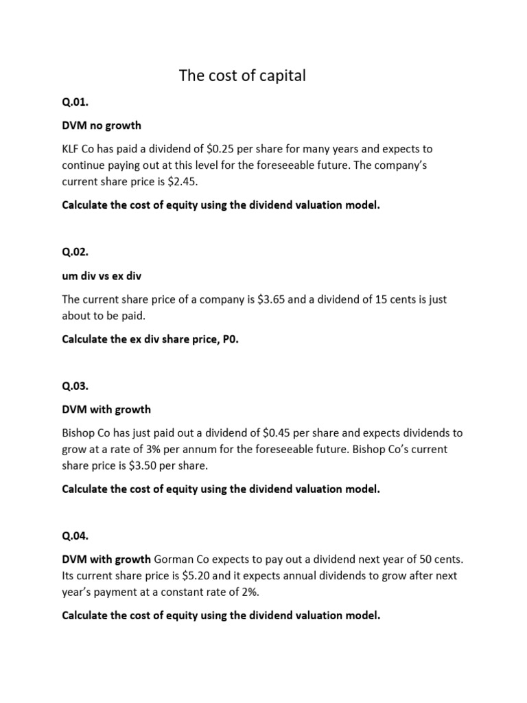 Cost of Capital Calculations Guide | PDF | Cost Of Capital | Dividend