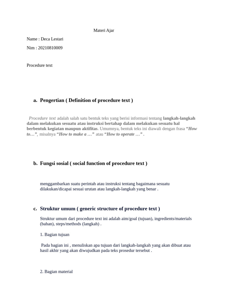 Materi Aja Procedure Text | PDF