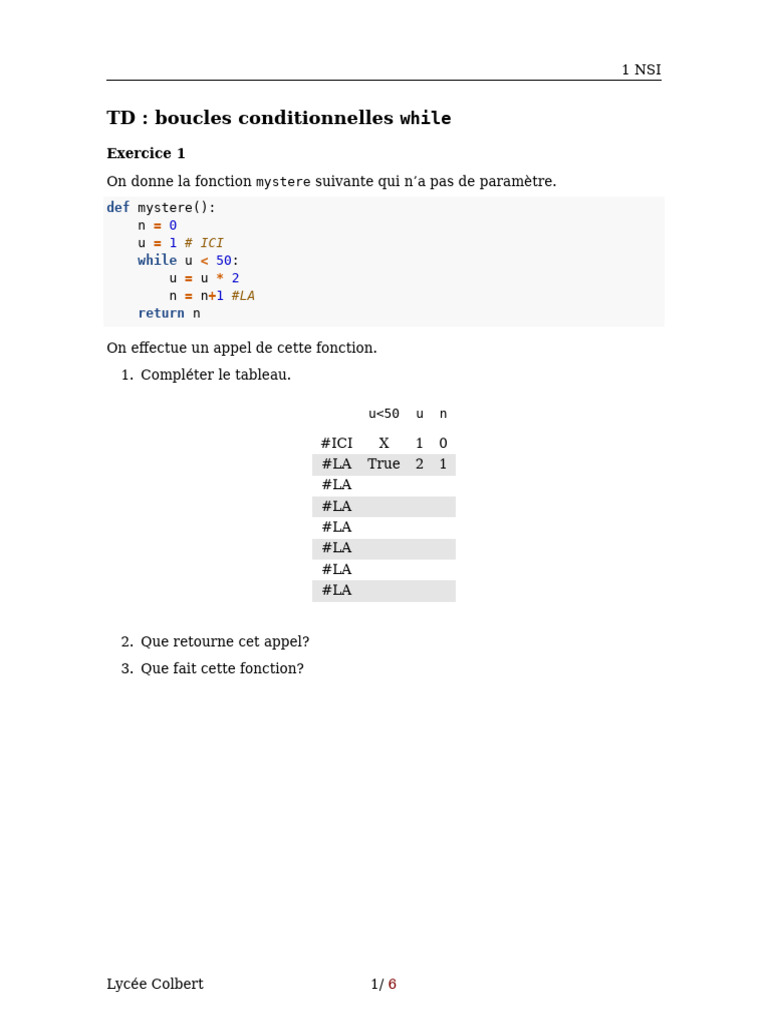 Boucles et fonctions en Python : exercices NSI | PDF | Programmation ...