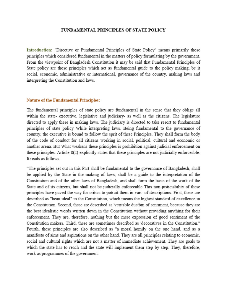 Principles of State Policy in Bangladesh | PDF | Human Rights | Socialism