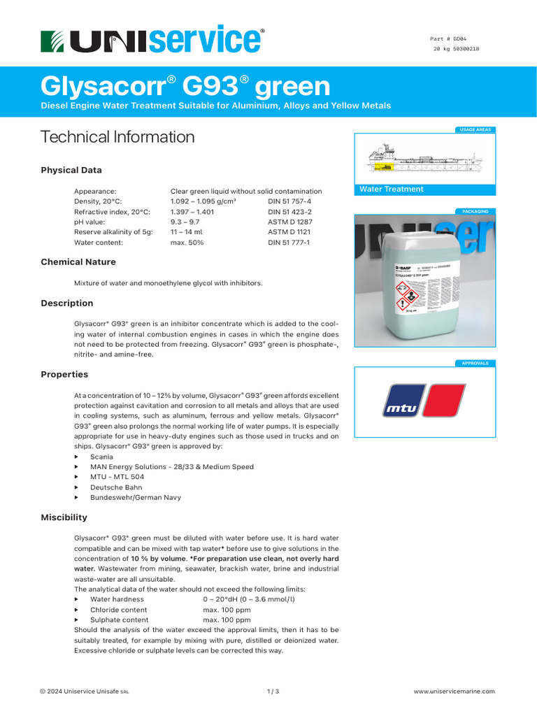 Glysacorr G93 Green Engine Inhibitor | PDF | Water | Corrosion