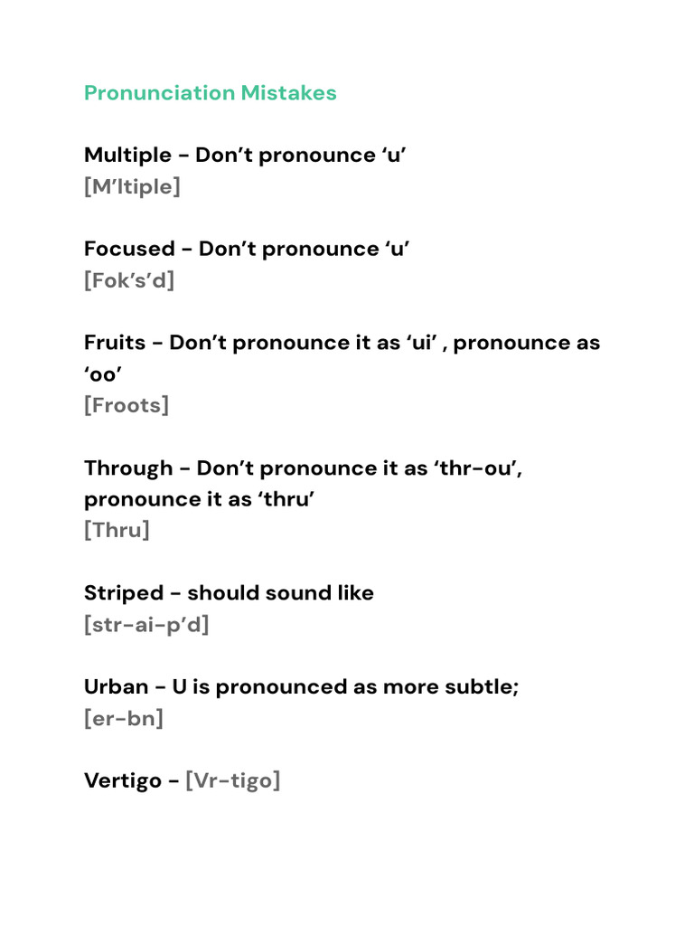 Pronunciation Tips for Common Errors | PDF