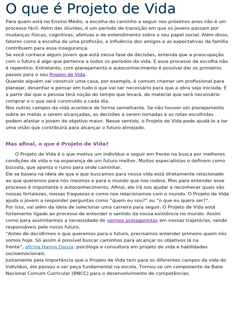 Importância do Projeto de Vida para Jovens | PDF | Vida | Pensamento