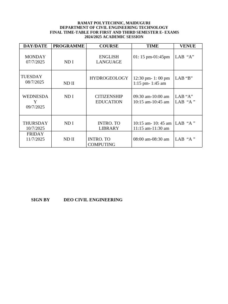 E - Exams Time Table 2024 2025 | PDF