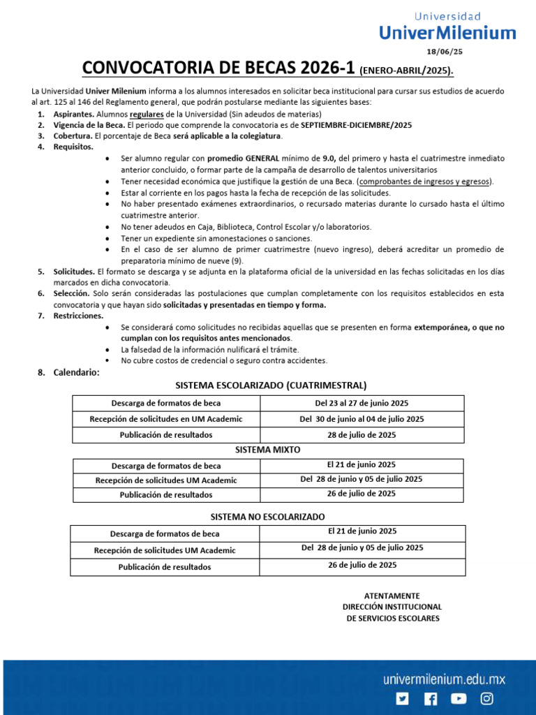 Convocatoria Becas 2026-1 Universidad | PDF | Beca