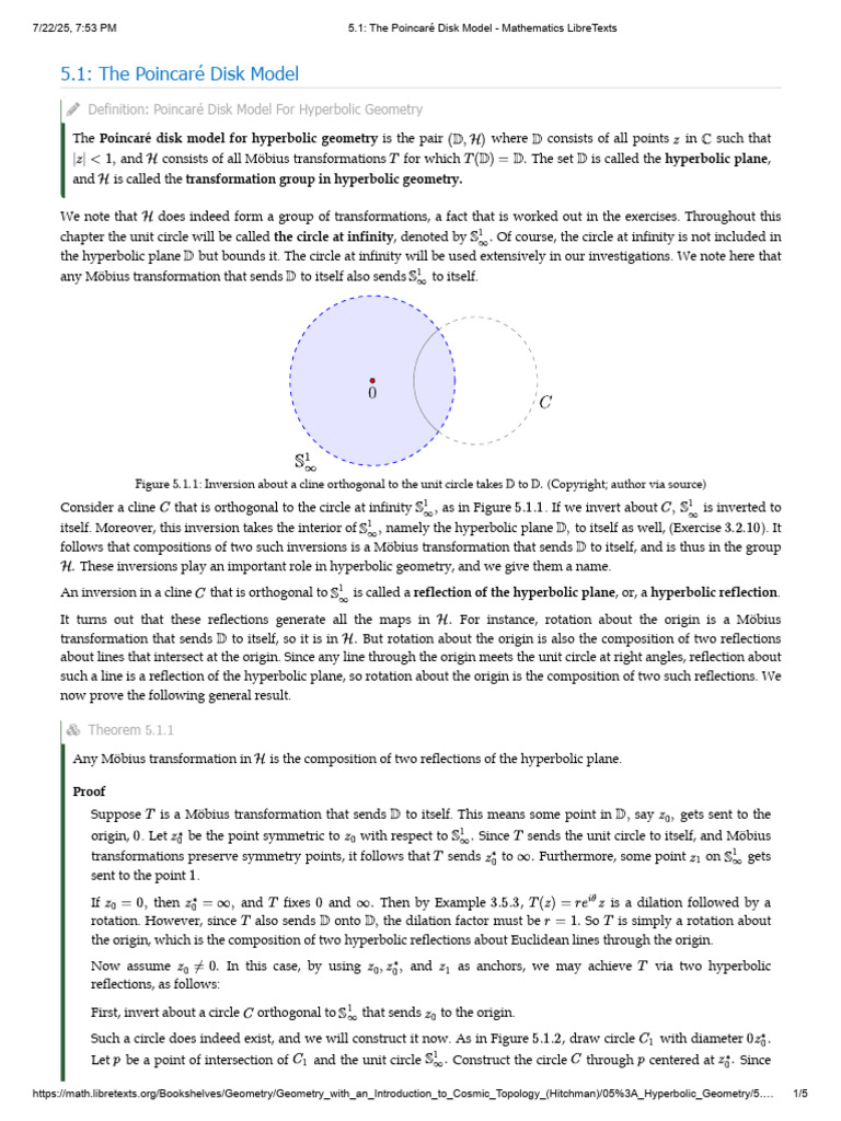 5.1 - The Poincaré Disk Model - Mathematics LibreTexts | PDF ...